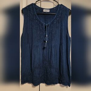 Luna Moon, Blue Pleated Tie Front Blouse. Large